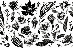 Fine line Taurus and florals minimalistic style tattoo idea