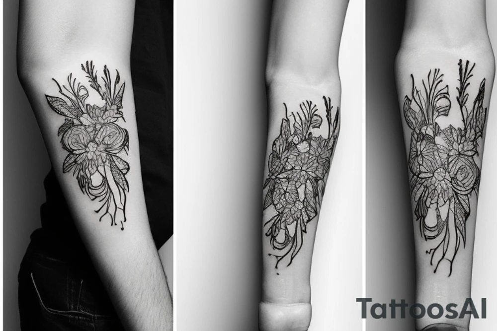 Fine line Taurus and florals minimalistic style tattoo idea