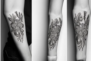 Fine line Taurus and florals minimalistic style tattoo idea