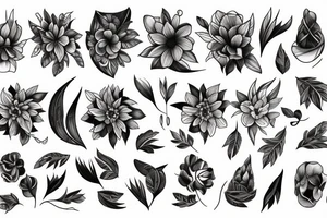 Fine line Taurus and florals minimalistic style tattoo idea