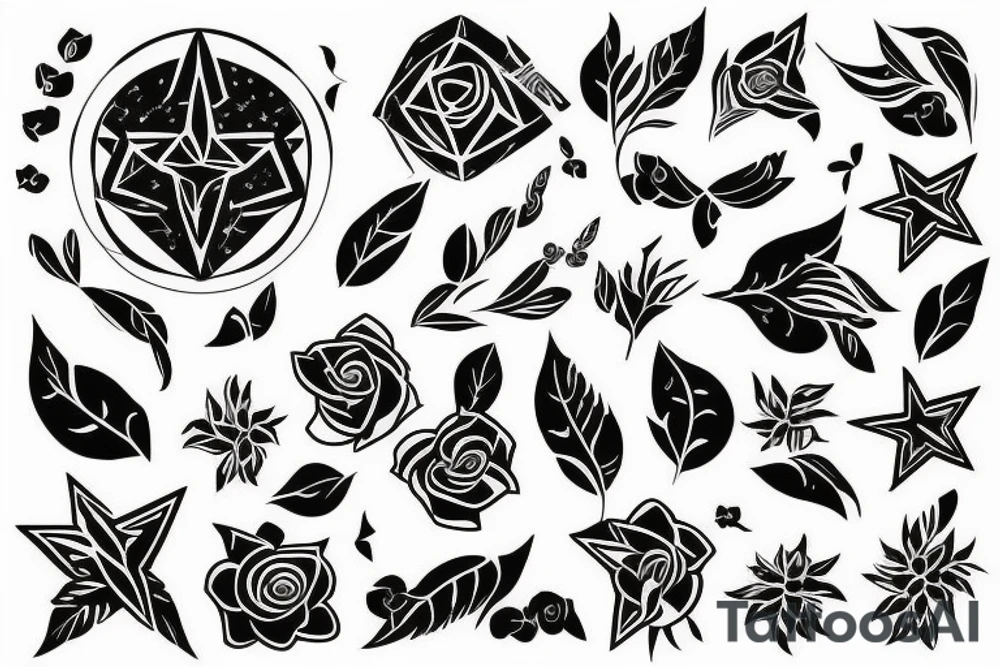 Fine line Taurus star sign and florals minimalistic style tattoo idea