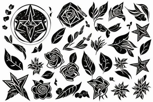 Fine line Taurus star sign  and florals minimalistic style tattoo idea
