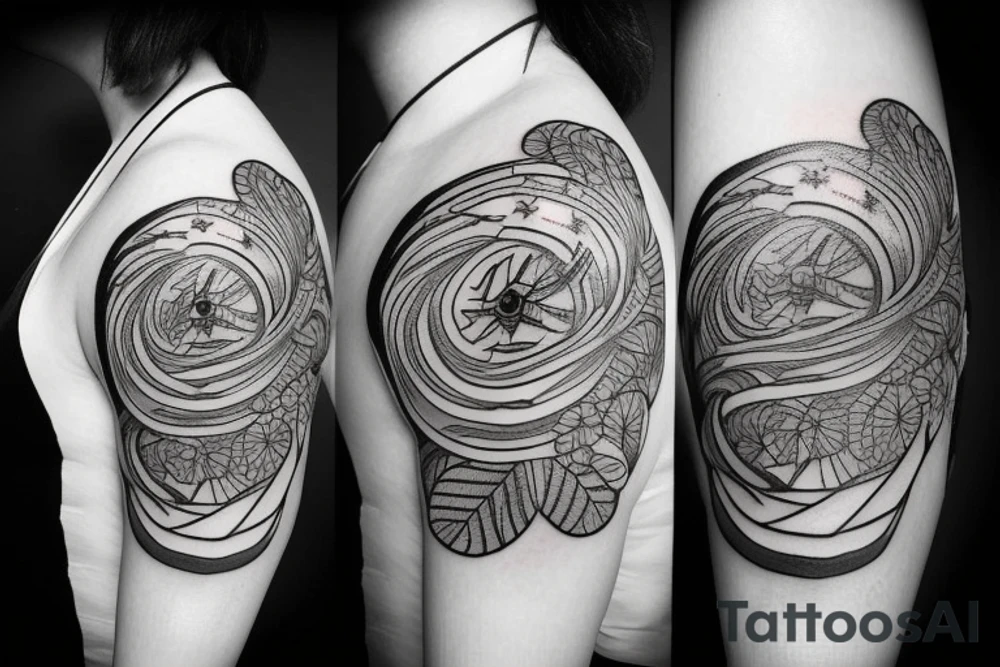 Fine line Taurus star sign and florals minimalistic style tattoo idea