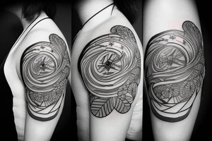 Fine line Taurus star sign  and florals minimalistic style tattoo idea