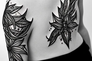 Fine line Taurus star sign  and florals minimalistic style tattoo idea