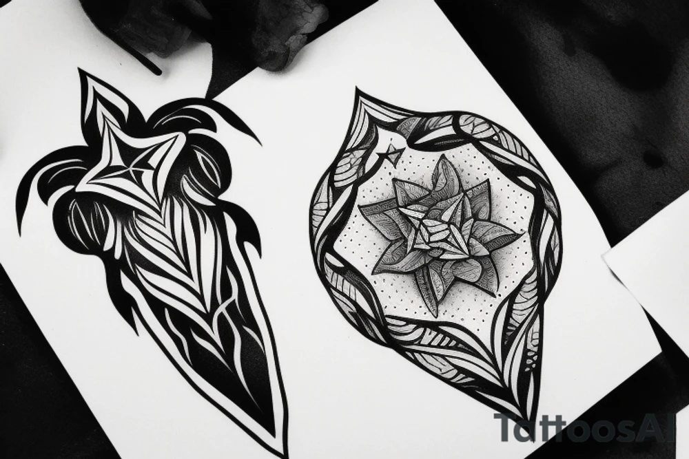 Fine line Taurus star sign and florals minimalistic style tattoo idea