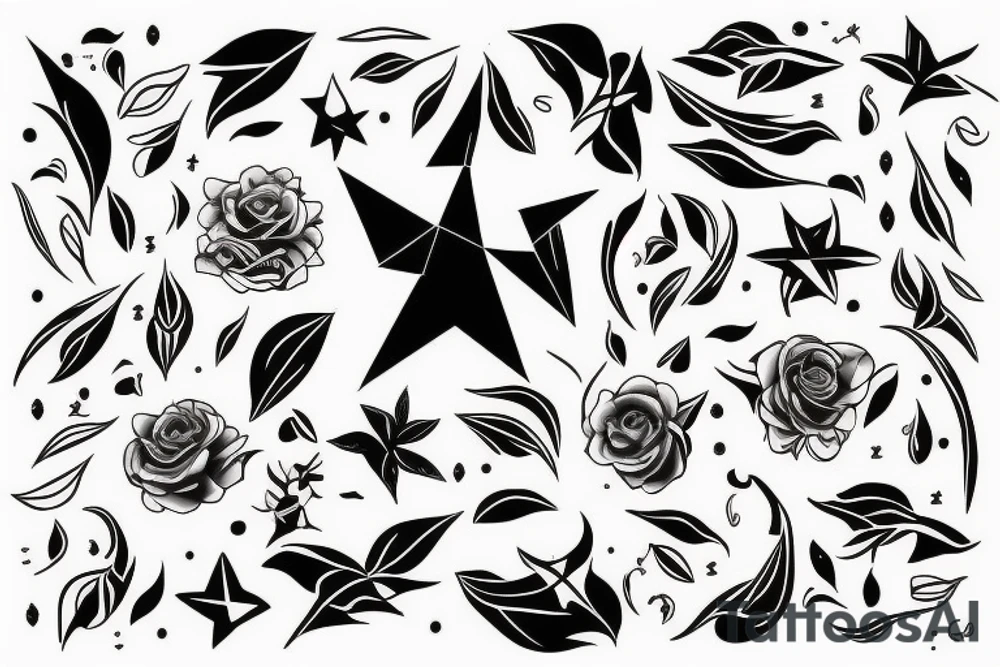 Fine line Taurus star sign and florals minimalistic style tattoo idea
