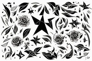Fine line Taurus star sign  and florals minimalistic style tattoo idea