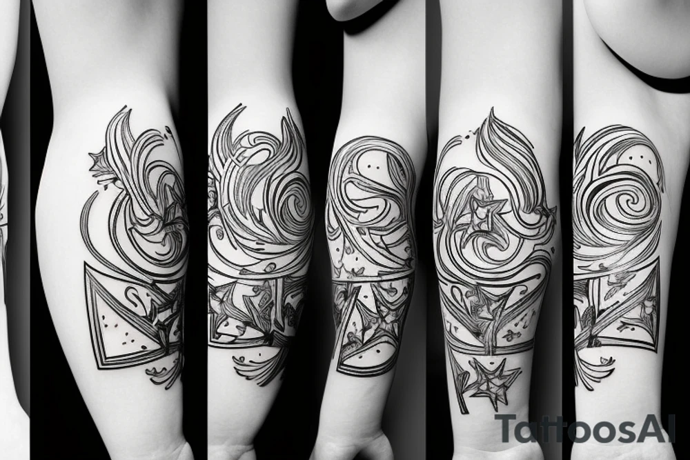 Fine line Taurus star sign and florals minimalistic style tattoo idea