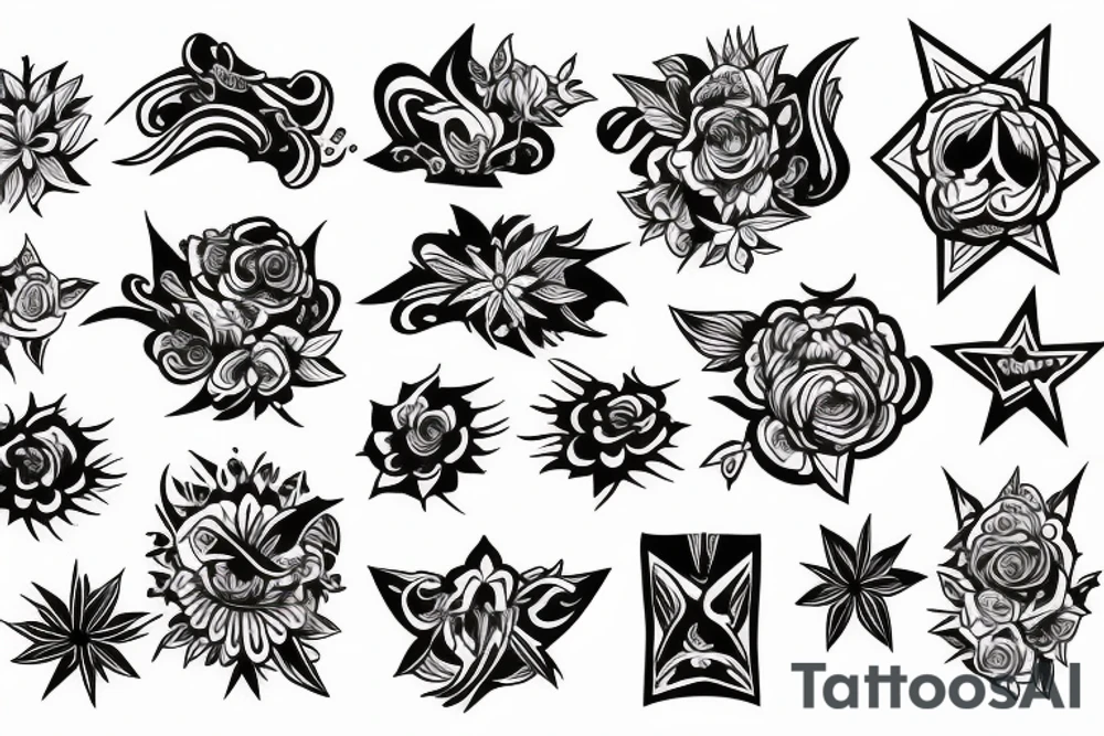 Fine line Taurus star sign  and florals tattoo idea