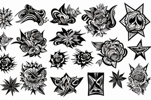 Fine line Taurus star sign  and florals tattoo idea