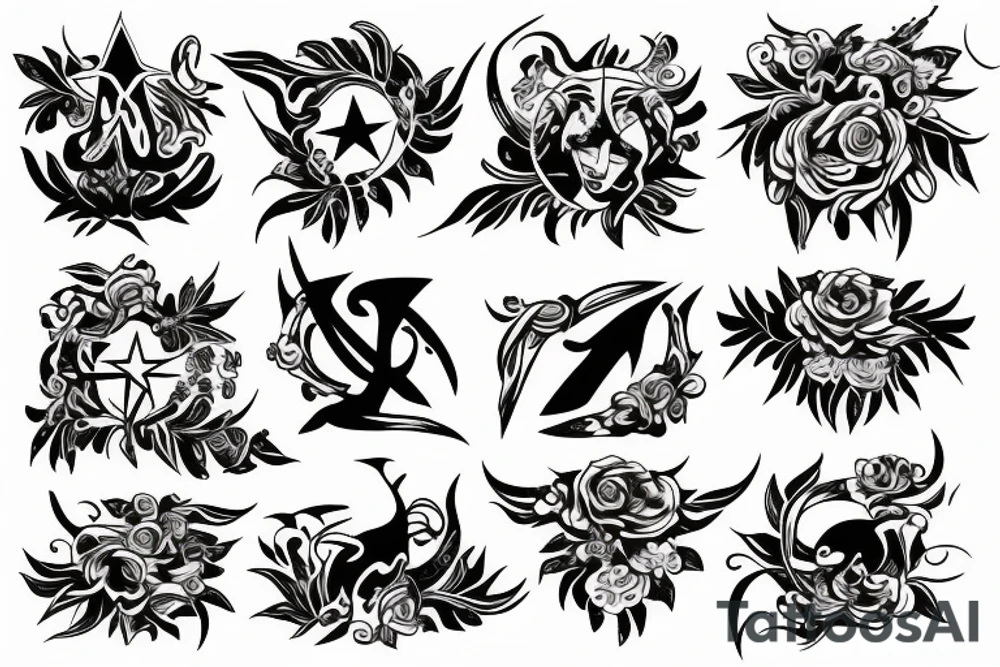 Fine line Taurus star sign  and florals tattoo idea
