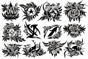 Fine line Taurus star sign  and florals tattoo idea