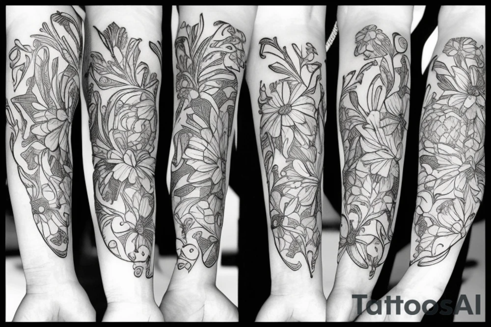 Floral, insects tattoo idea