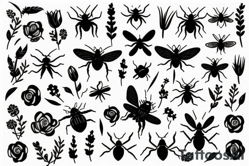 Floral, insects tattoo idea