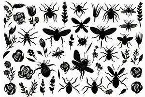Floral, insects tattoo idea