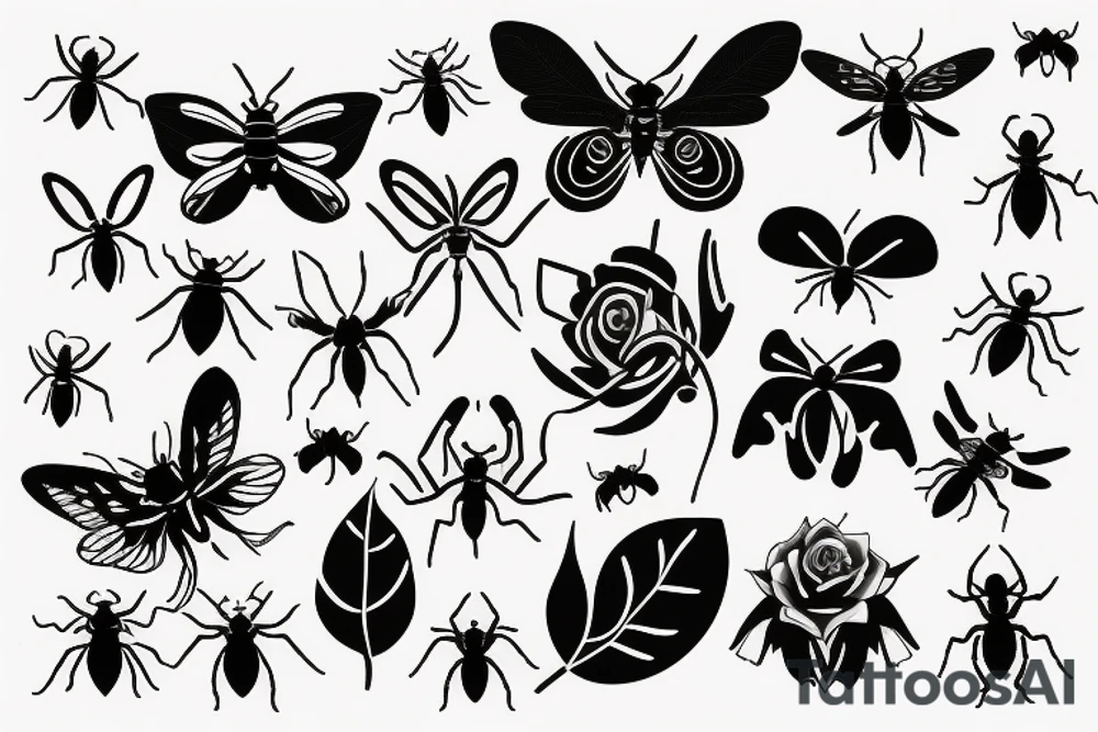 Floral, insects tattoo idea