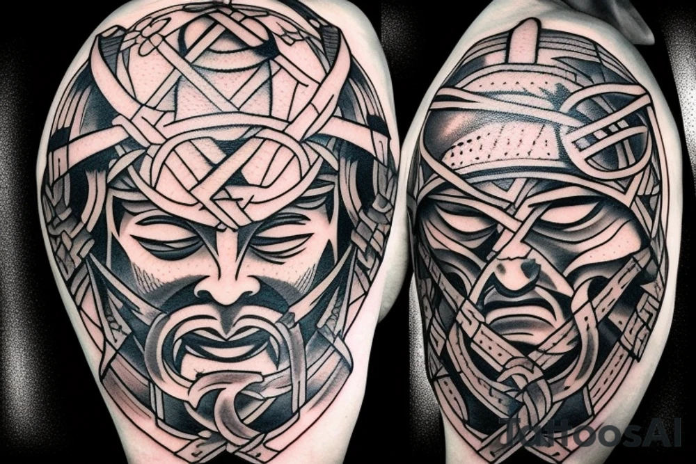 Viking warrior with battle scars with a Nordic compass tattoo idea