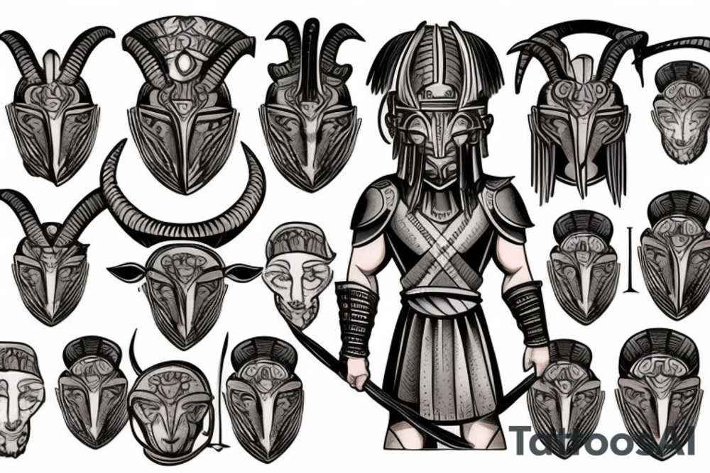 Goat warrior with Spartan helmet tattoo idea