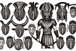 Goat warrior with Spartan helmet tattoo idea