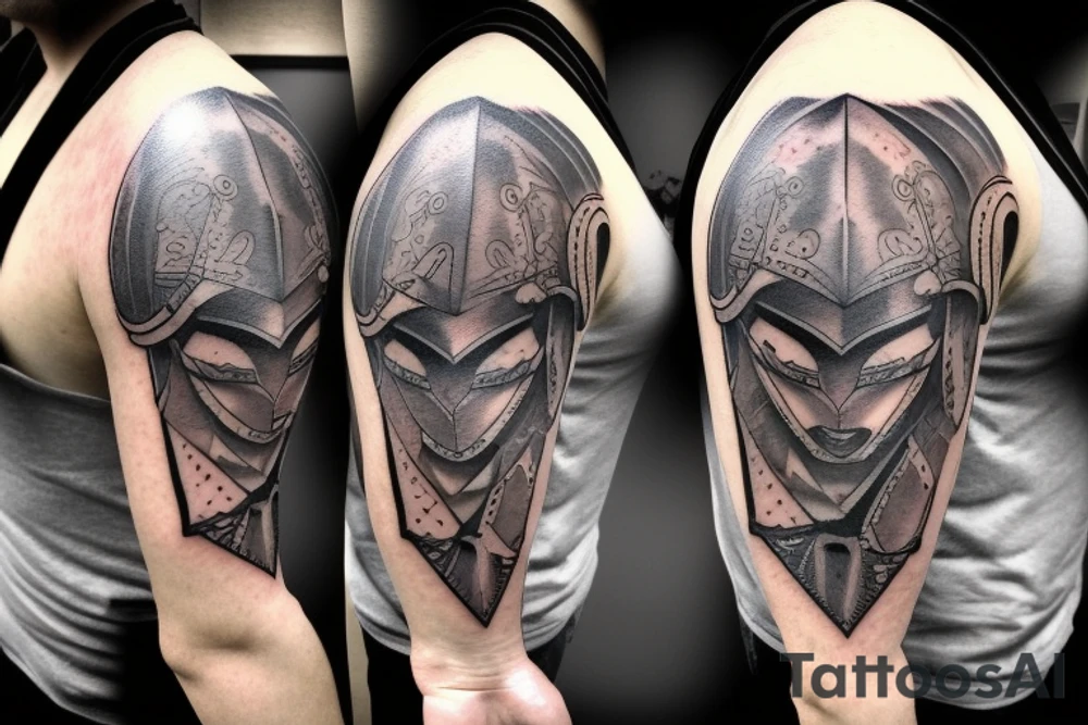 Goat warrior with Spartan helmet tattoo idea