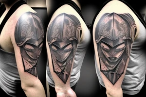 Goat warrior with Spartan helmet tattoo idea