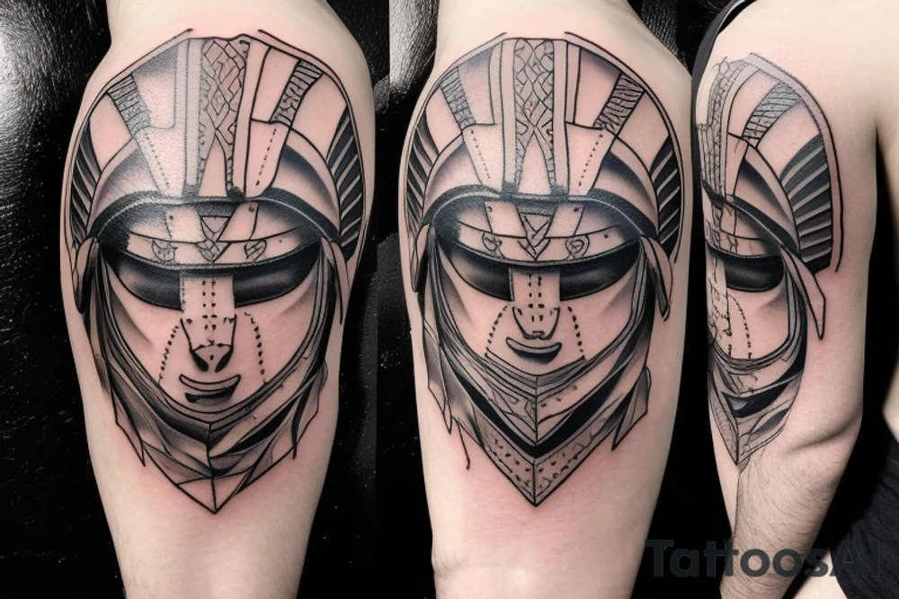 a goat with Spartan helmet tattoo idea