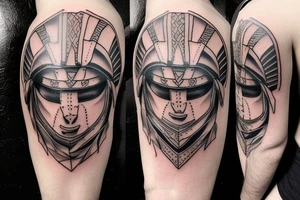 a goat with Spartan helmet tattoo idea