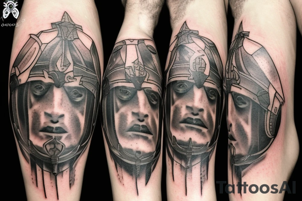 a goat with Spartan helmet tattoo idea