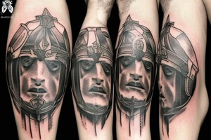 a goat with Spartan helmet tattoo idea
