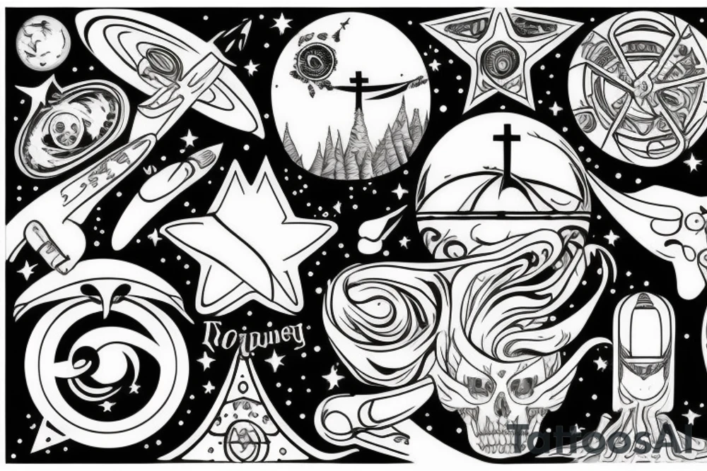 A journey from religious to the stars tattoo idea