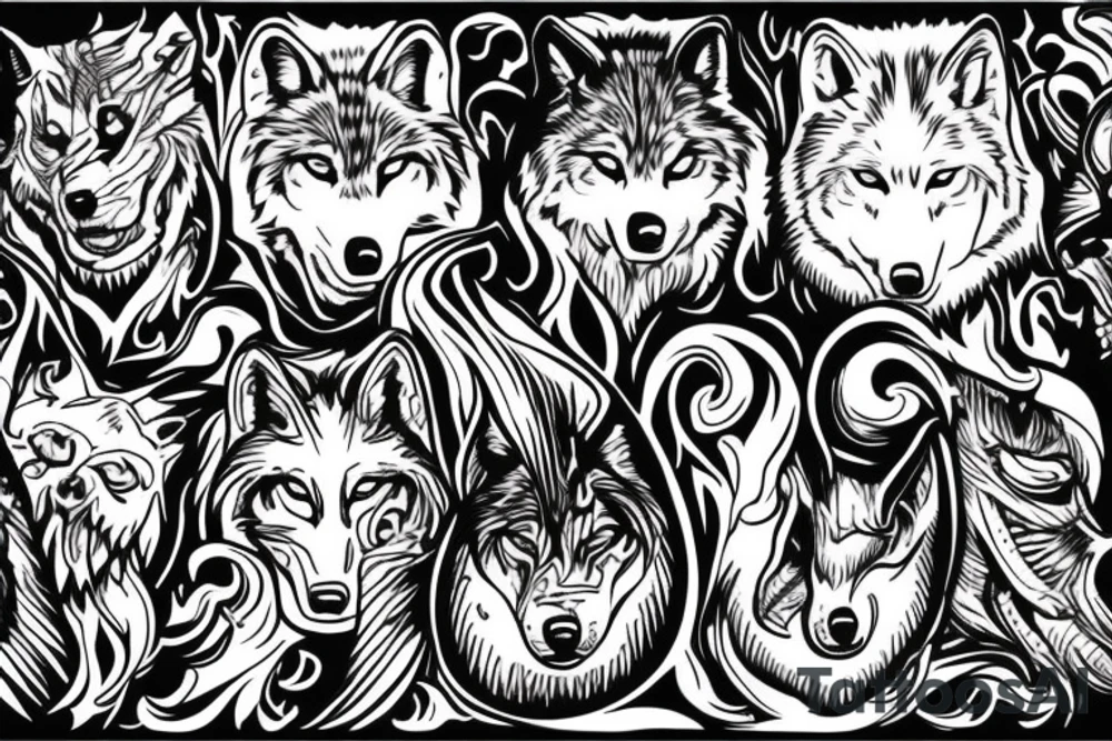 Alpha wolf watching over fire tattoo idea