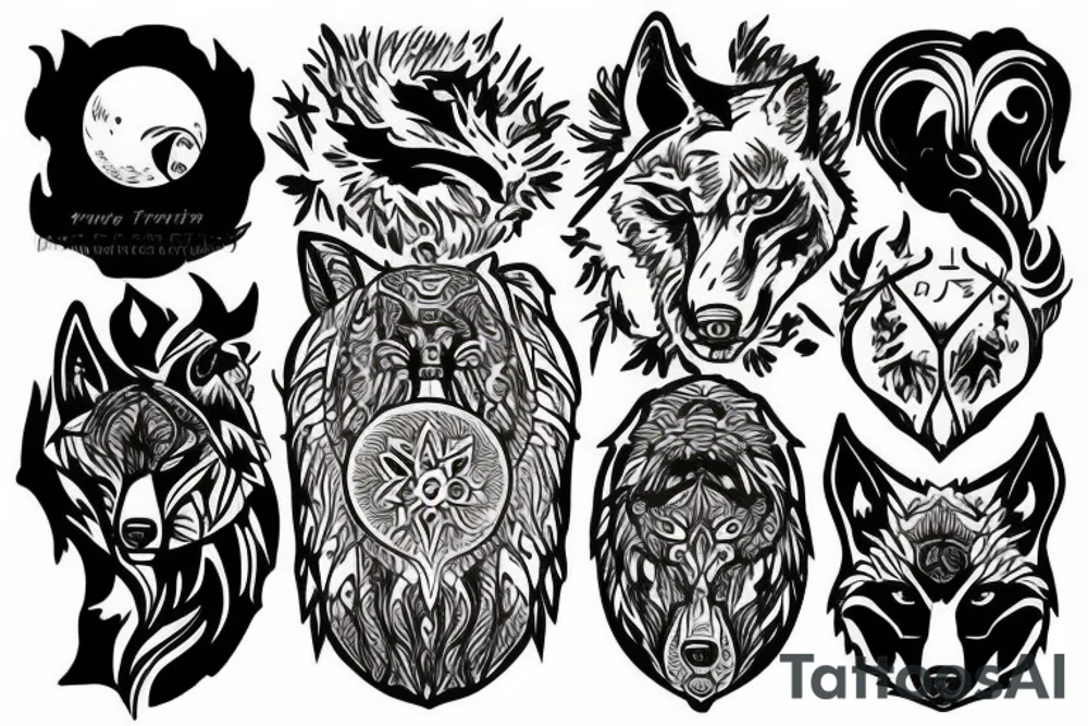 Alpha wolf watching over fire tattoo idea