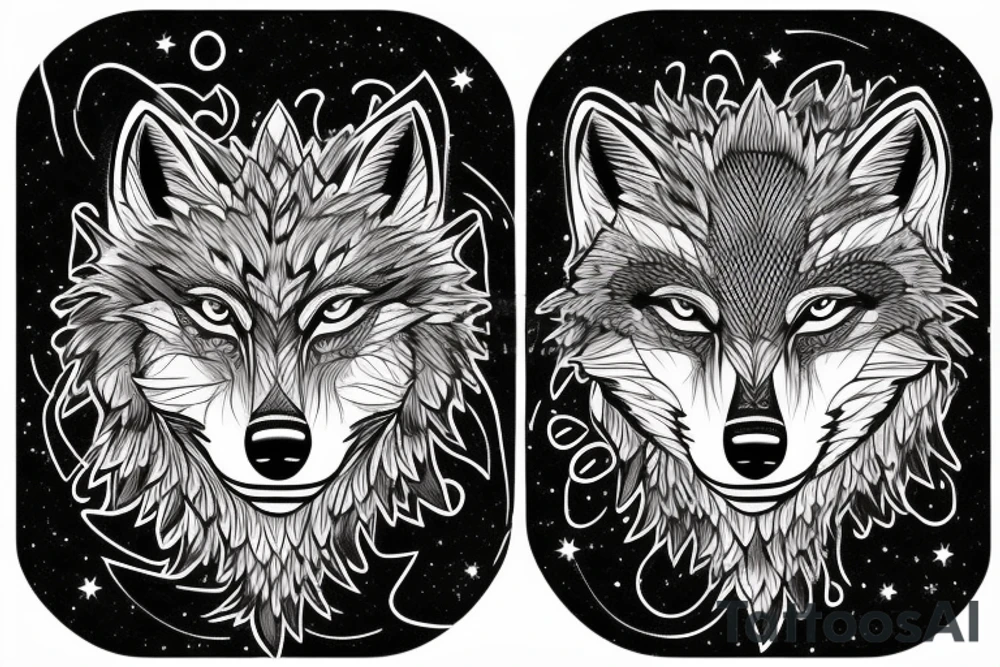 Alpha wolf watching over fire tattoo idea