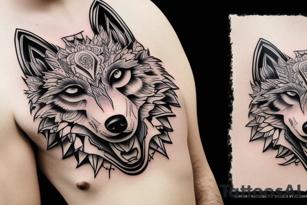 Alpha wolf watching over fire tattoo idea