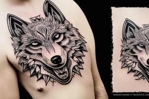 Alpha wolf watching over fire tattoo idea