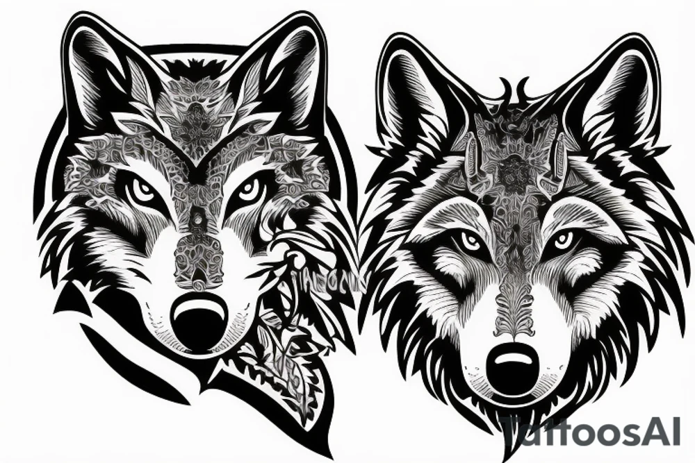 Alpha wolf watching over fire tattoo idea