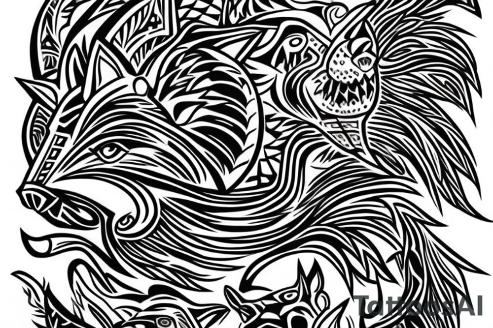 Alpha wolf watching over fire tattoo idea
