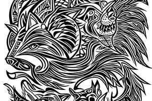 Alpha wolf watching over fire tattoo idea