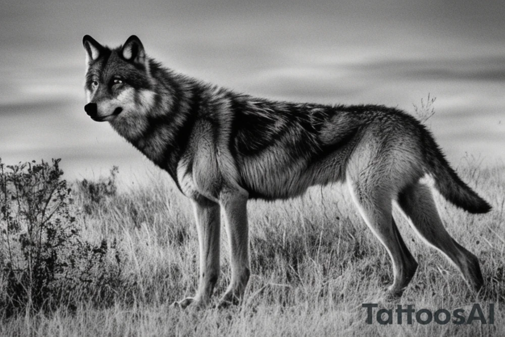 The alpha wolf stood tall at the peak of the hill, gazing out over the wide expanse that his pack roamed. Though his posture spoke of authority and confidence, his eyes glittered with a restless, searching energy, his thoughts preoccupied with how to improve the lives of his pack and strengthen their bonds tattoo idea
