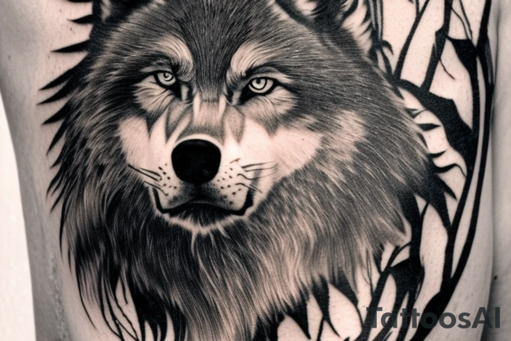 The Native American walked with a lithe, sinewy grace, his movements fluid and precise like that of a wolf. His eyes were sharp and keen, and his wild hair flowed behind him like a dark banner. In his heart beat the spirit of the wolf, guiding him through the forests and mountains with a deep, hidden wisdom that only he could hear. tattoo idea