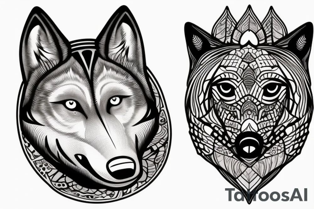 tattoo of a wolf over a sea turtle. The wolf represents independence and strength, while the turtle represents calmness and a strong foundation. The sea turtle could be portrayed with waves and other ocean elements to give the tattoo a water theme. tattoo idea