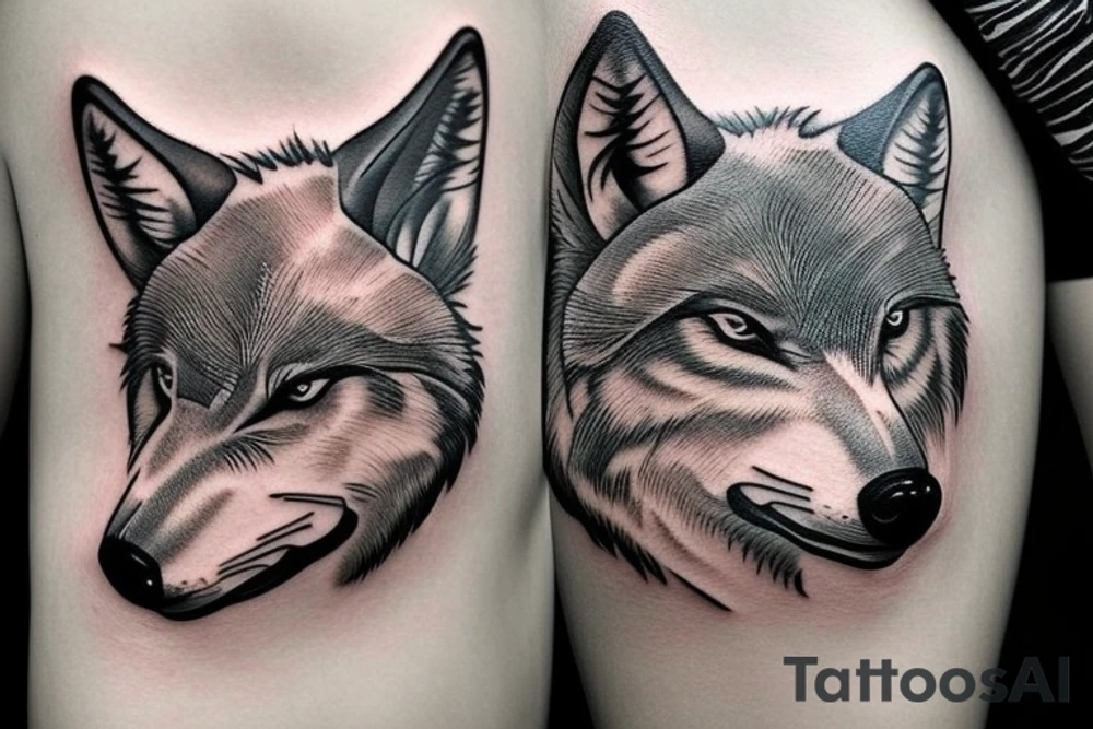 tattoo of a wolf over a sea turtle. The wolf represents independence and strength, while the turtle represents calmness and a strong foundation. The sea turtle could be portrayed with waves and other ocean elements to give the tattoo a water theme. tattoo idea