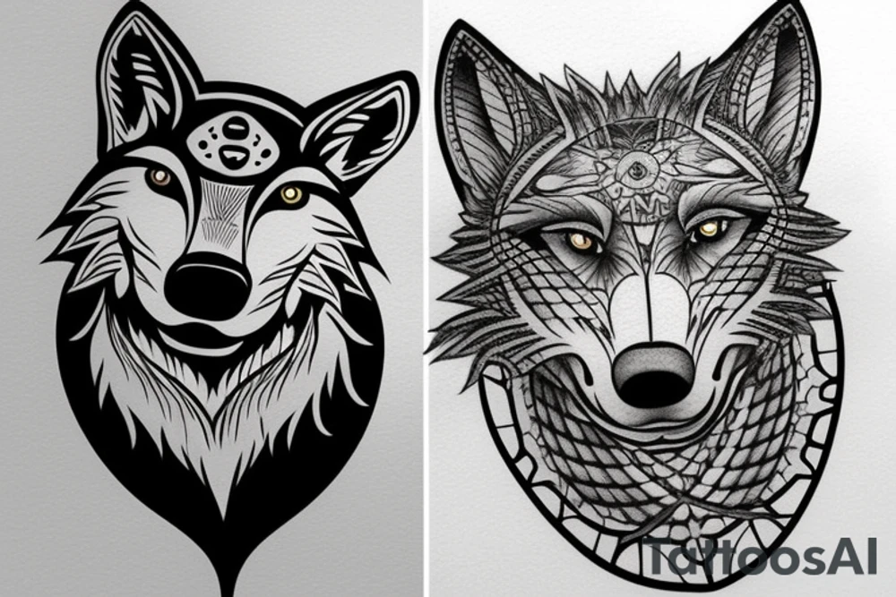 tattoo of a wolf over a sea turtle. The wolf represents independence and strength, while the turtle represents calmness and a strong foundation. The sea turtle could be portrayed with waves and other ocean elements to give the tattoo a water theme. tattoo idea