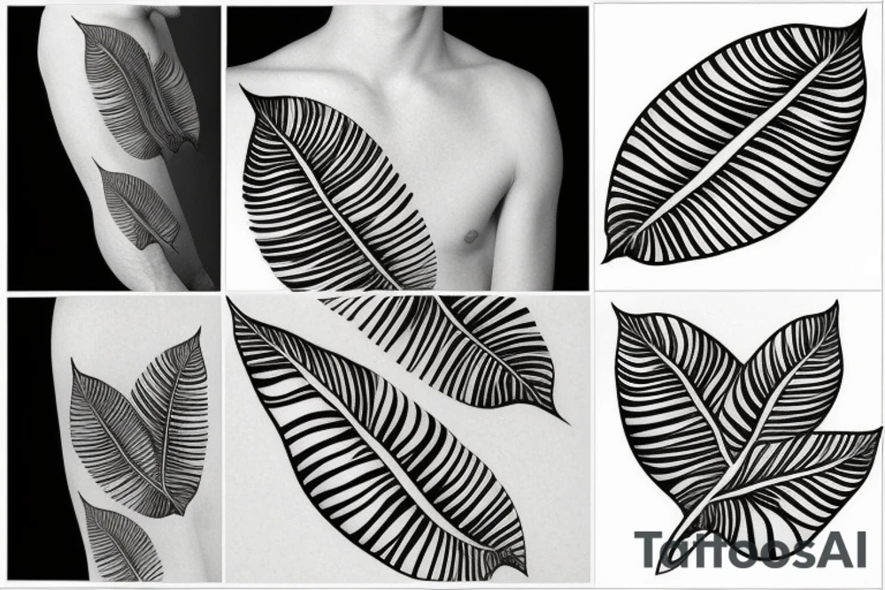 Free flowing tropical leaf ink tattoo idea