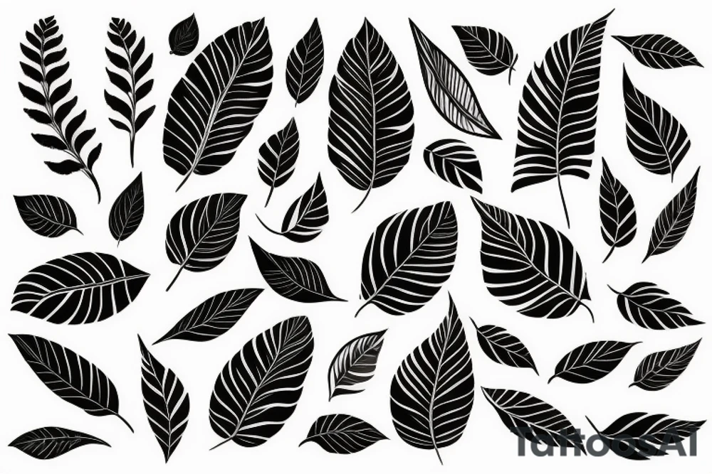 Free flowing tropical leaf ink tattoo idea