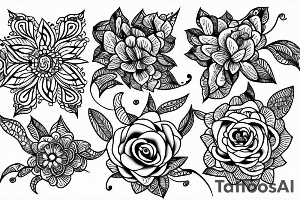 Free flowing floral 
with geometric line tattoo idea