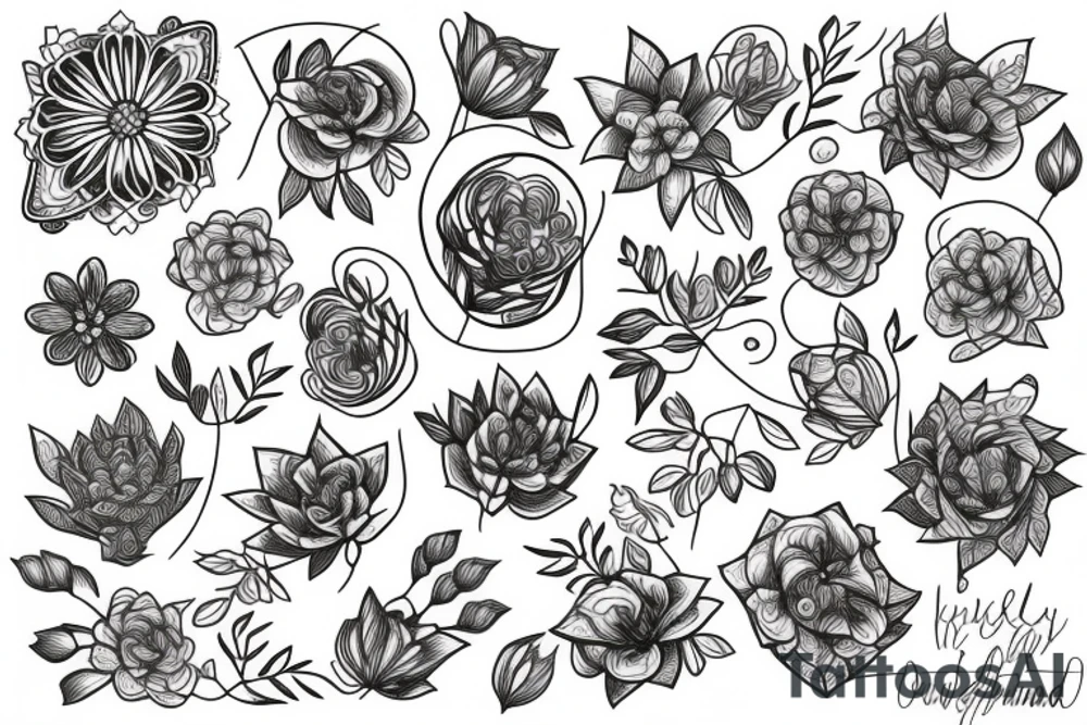 Free flowing floral 
with geometric line tattoo idea