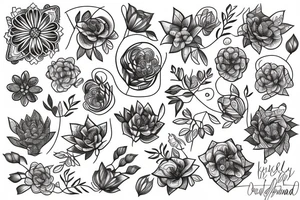 Free flowing floral 
with geometric line tattoo idea
