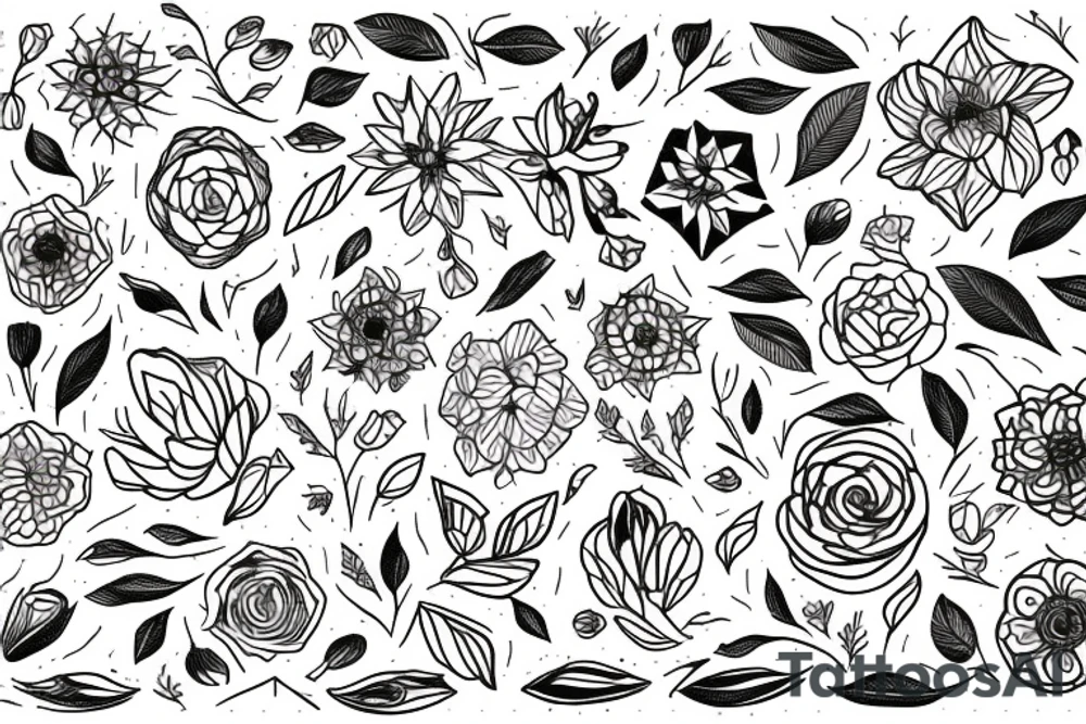 Free flowing floral 
with geometric line tattoo idea